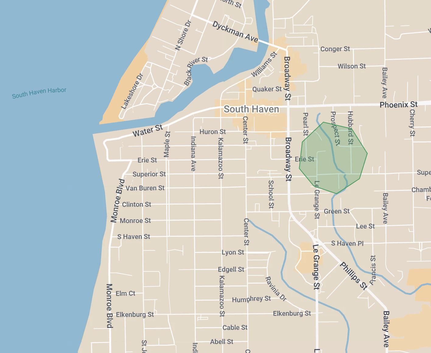 Map showing general location of Lakewood Cottage within South Haven, MI